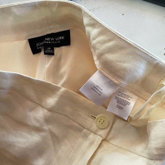 NWT Jones New York Womens White Linen Blend Straight Leg Pants Size 2 Petite - Picture 2 of 10